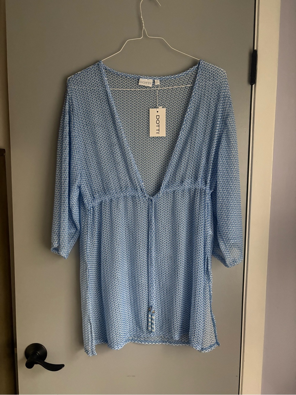 Dotti Light Blue V-Neck Mesh Swim Coverup with Tie